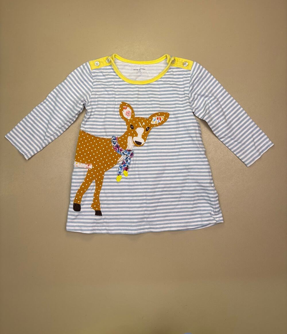Little Maven Toddler Deer Applique Striped Tunic Top Shirt 18M Blue White EUC